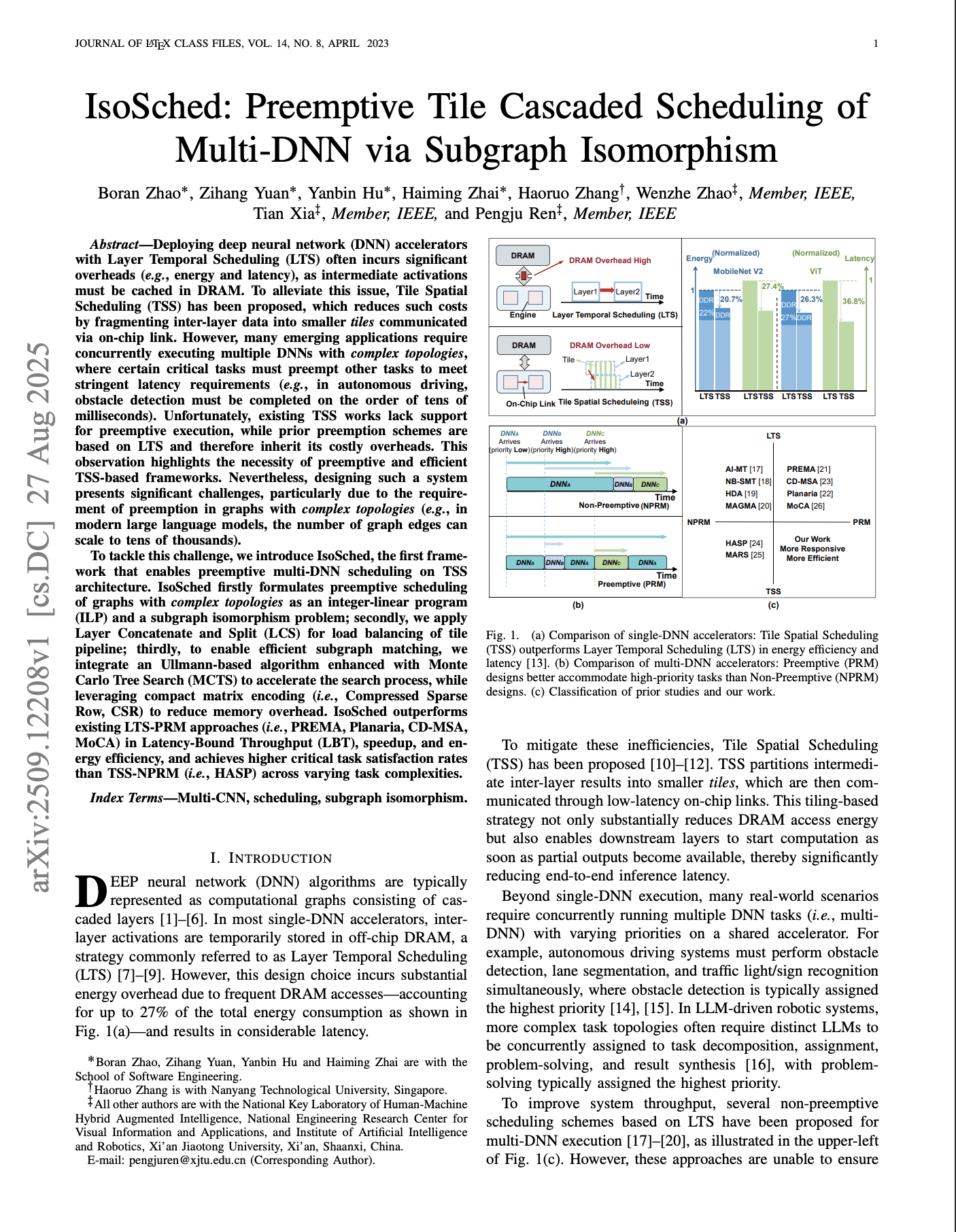 IsoSched: Preemptive Tile Cascaded Scheduling of Multi-DNN via Subgraph Isomorphism